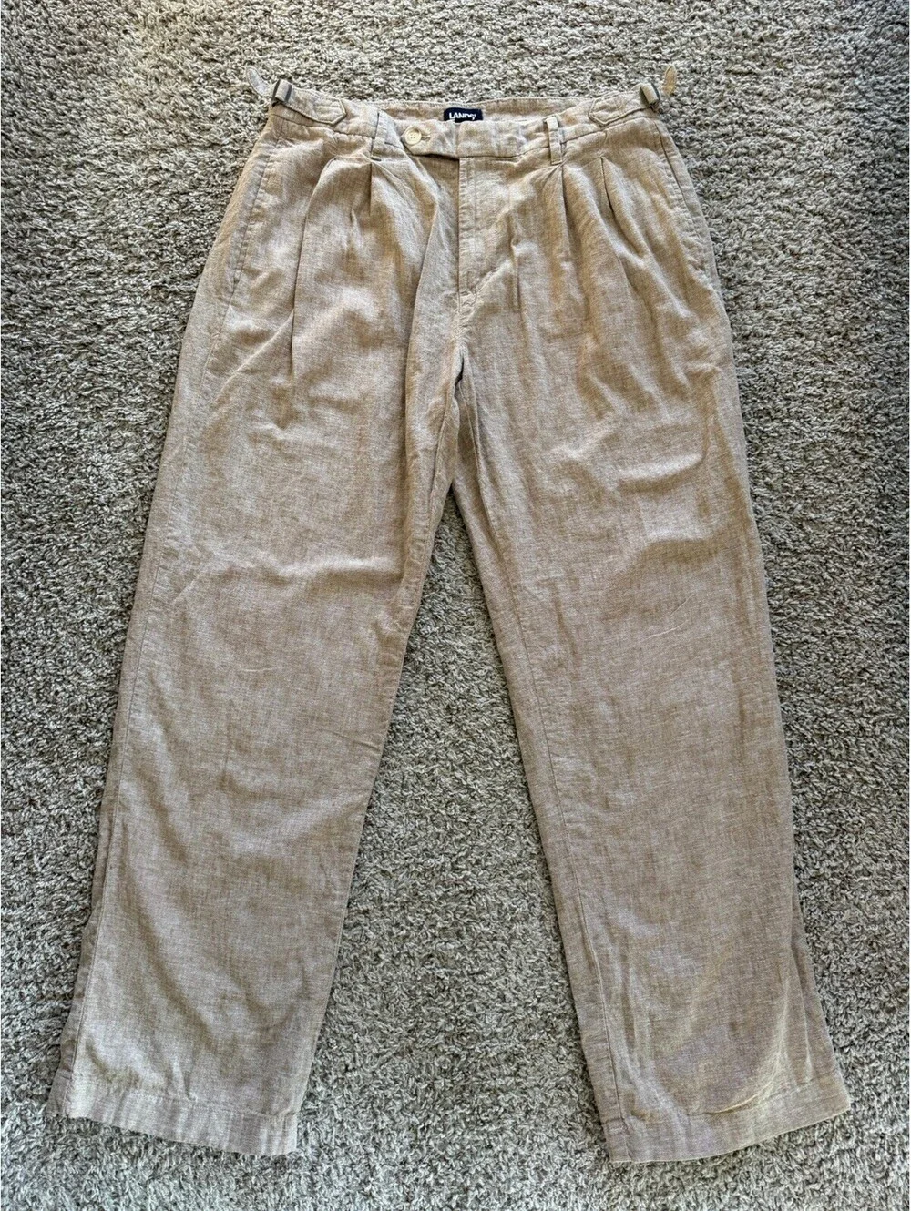 Lands’ End Men’s Linen-Cotton Trousers Khaki Size 32 x 29.5 Adjustable Side Tab